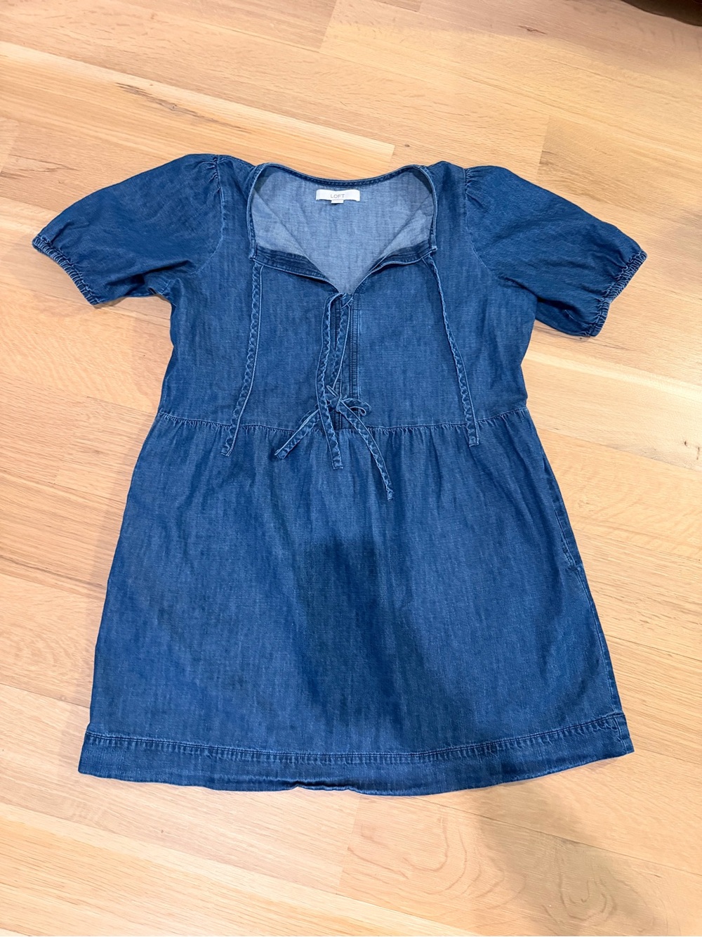 LOFT Denim Tie-Front Dress - Deep Blue